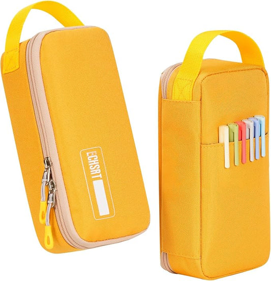 ECHSRT Big Pencil Case, Aesthetic Portable Zipper Pencil Bag with Hidden Pocket, Special Pouch for Men Women Adults, Stationery Organizer Pen Cases for Office Travel, Yellow-DeskLoop Office