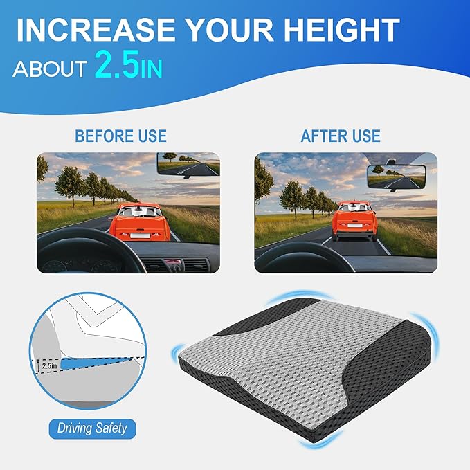 Car Seat Cushion, Comfortable Memory Foam Seat Pillow for Driving, Sciatica-Back Pain Relief, Cushion for Car-Truck, Office, Wheelchair - Mesh Black&Gray-DeskLoop Office
