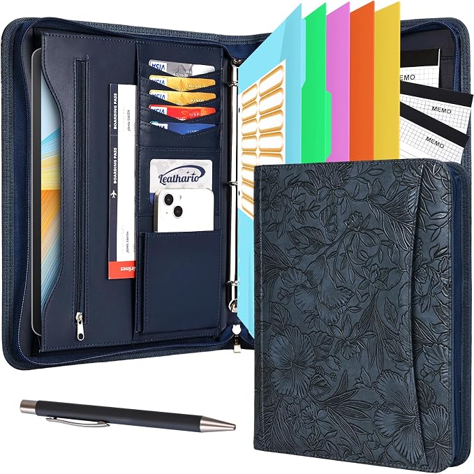 Leathario Portfolio Binder, Includes 5 Folder Index Dividers and 3 Notepads by Leathario