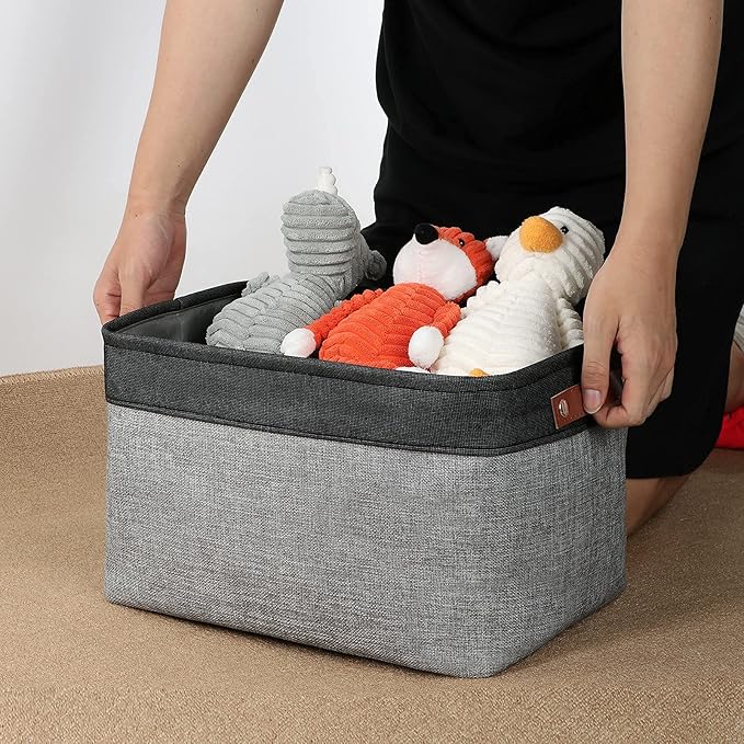DULLEMELO Fabric Baskets for Storage, Rectangular Fabric Storage Bins Collapsible, Perfect for Shelves, Closets, Nursery, Empty Gift Baskets (3-Pack Medium-15 inch X 11 inch X 9.5 inch , Black&Grey)-DeskLoop Office