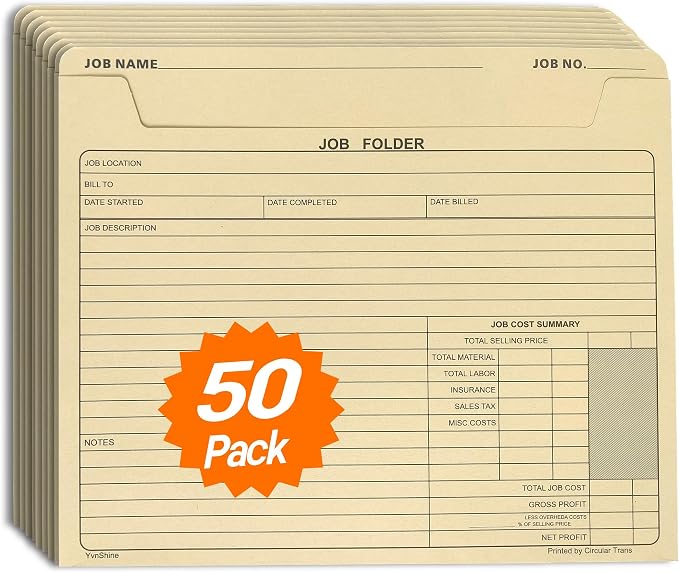 50 Pack Job Folder for Project Management, Heavy Duty Manila File Jacket 10x12 by YvnShineOffice