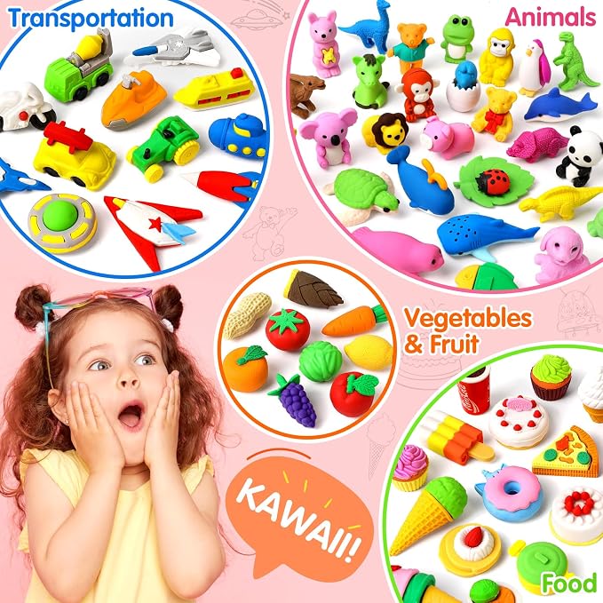 90 Pack Animal Erasers for Kids Bulk Desk Pets Classroom Prizes Treasure Box - Image 4