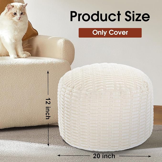 HOMBYS Unstuffed Ottoman Pouf Cover, Round Faux Fur Foot Stool, Fuzzy Chair - Image 3