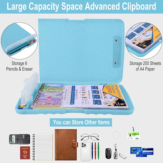 HWPRATO Glitter Clipboard with Storage, Clip Boards 8.5x11 with Pen Holder - Image 3