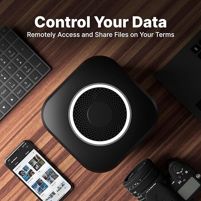 AmberPRO Personal Cloud Storage Device + AC2600 WiFi Router. Dual 1TB Hard Drives with RAID 1 or Optional 2TB with RAID 0. Plex and Home Assistant. iOS/Android/Windows/Mac Compatible. AM1211-1TB-DeskLoop Office