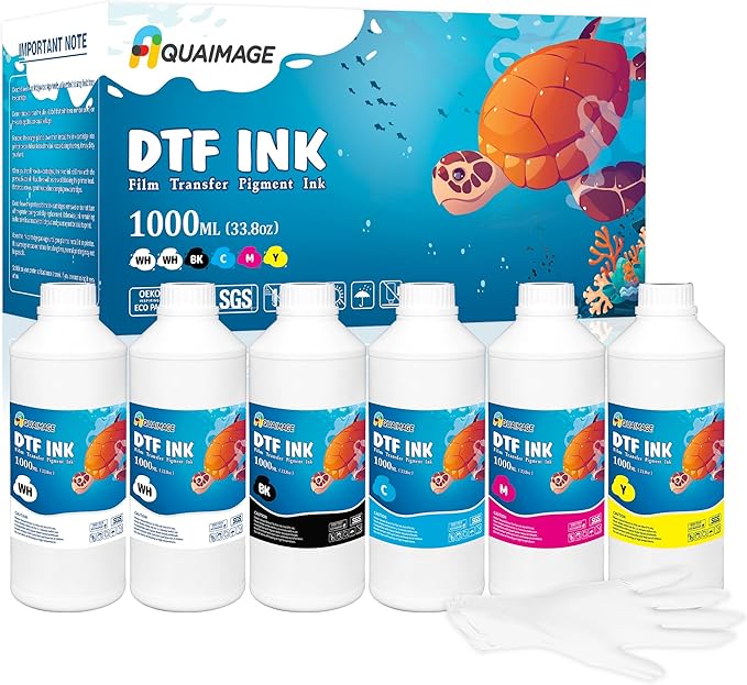 Premium DTF Ink 6000 ml, DTF Transfer Ink for PET Film, Refill Ink for printheads ET-8550, XP-15000, XP600, I3200, L1800, Direct to Film Heat Transfer Printing, 1000ml x 6 (2W+BKCMY)-DeskLoop Office