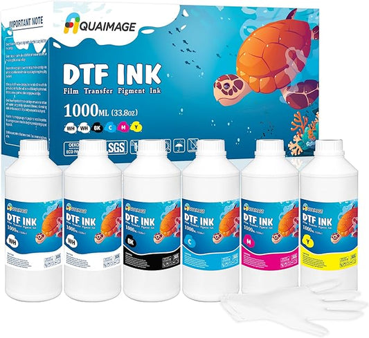 Premium DTF Ink 6000 ml, DTF Transfer Ink for PET Film, Refill Ink for printheads ET-8550, XP-15000, XP600, I3200, L1800, Direct to Film Heat Transfer Printing, 1000ml x 6 (2W+BKCMY)-DeskLoop Office