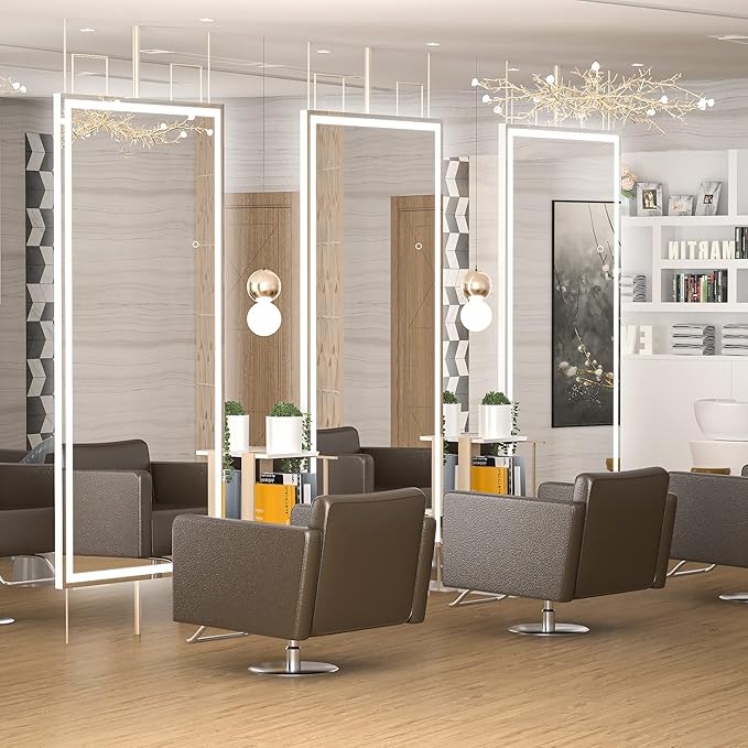 Hasipu Full Length Mirror with Lights, 71" x 32" LED Lighted Floor Standing, Full Body Dressing Hanging Mounted Mirror, Dimmable, Tempered Glass, Safe to Use, Square White-DeskLoop Office