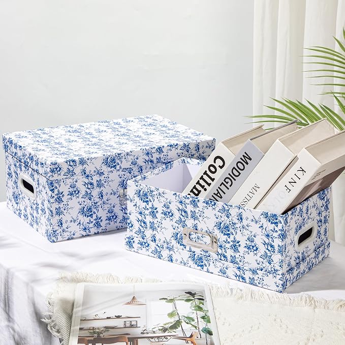Briful Set of 2 Blue and White Porcelain-Style Storage Boxes - Image 3