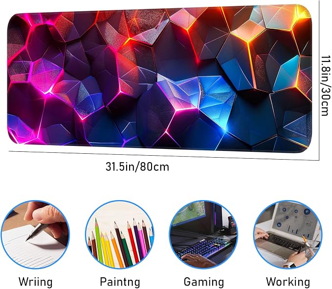 Gaming Mouse Pad, Geometric Design, Non-Slip Rubber Bottom, Stitched Edges - Image 3
