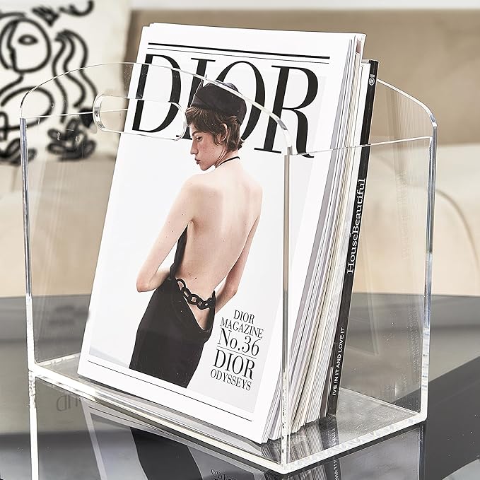 Magazine Rack - Clear Acrylic Magazine Holder, Acrylic Newspaper Stand Organizer with handles, Modern Lucite Magazine and Book Basket Box for Bathroom, Bedroom, Living Room and Office-DeskLoop Office