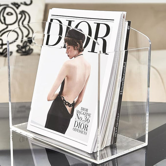 Magazine Rack - Clear Acrylic Magazine Holder, Acrylic Newspaper Stand Organizer with handles, Modern Lucite Magazine and Book Basket Box for Bathroom, Bedroom, Living Room and Office-DeskLoop Office