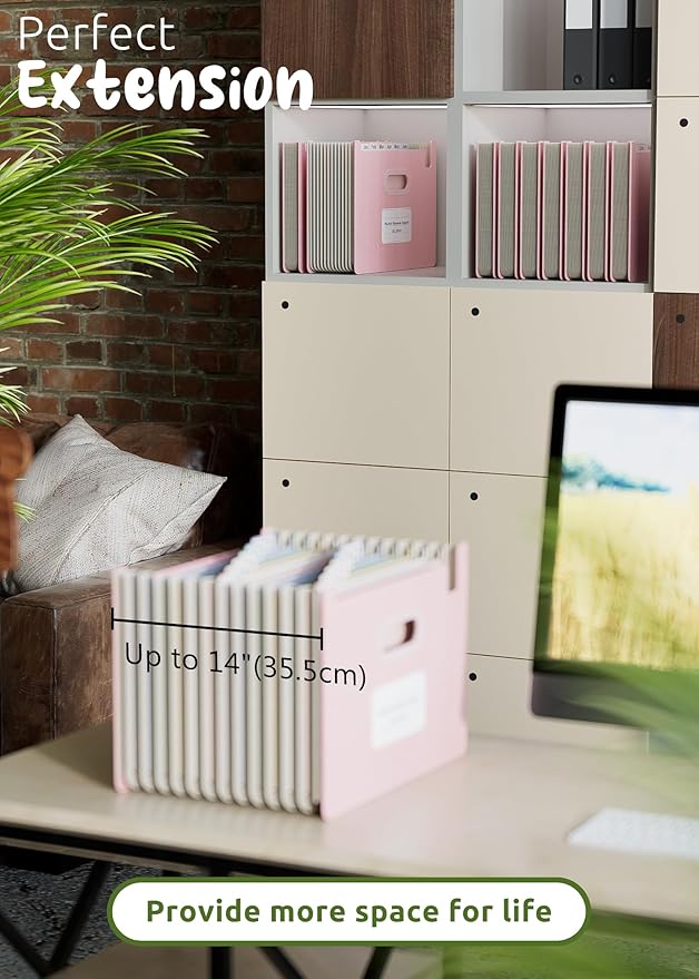 Accordion File Organizer, 12 Pockets Wheat Straw Expanding File Folders, Upright&Open Top, Monthly Bill Receipt Organizer, 100%BPA Free, Return to Nature, Healthy Living,Letter/A4 Size-Strawberry Pink-DeskLoop Office