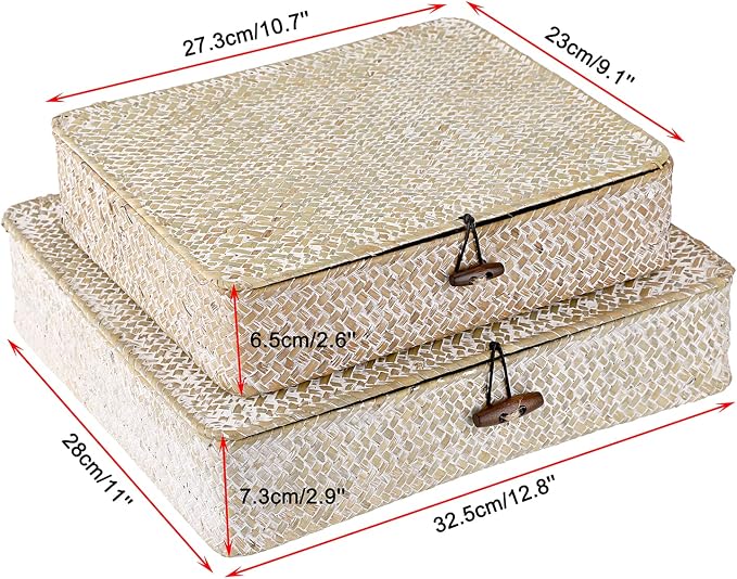 Hipiwe Set of 2 Flat Woven Wicker Storage Bins - Image 6