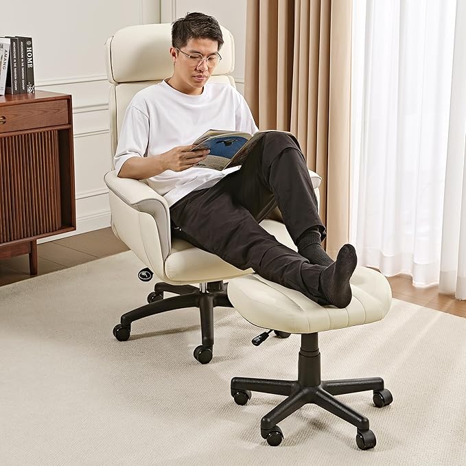 EUREKA ERGONOMIC Multi-Use Foot Stool, Height Adjustable Footrest Stool with Wheels, 360°Swivel Leg Rest Rolling Chair, Rest Ottoman Under Desk for Home Office,Beige-DeskLoop Office