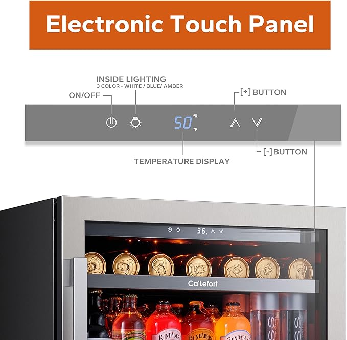 Ca'Lefort 24 Inch Beverage Refrigerator, 180 Can 34°F -54°F Beverage Fridges, Drink Fridge with Glass Door 3 LED Beverage Coolers Built in or Freestanding, Perfect for Home/Kitchen(5.65 cu.ft)-DeskLoop Office