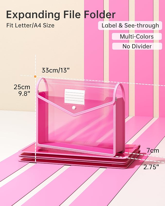 2 Pack Plastic Expanding File Folder, Transparent envelopes - Image 2