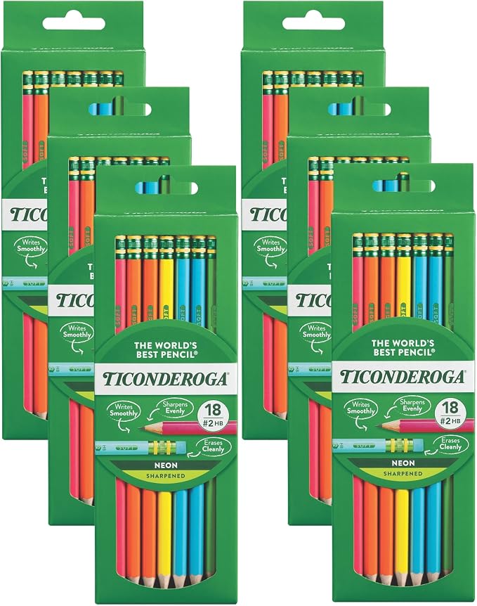 Ticonderoga Neon Pencils, #2 Pre-Sharpened Wood Pencils by Ticonderoga