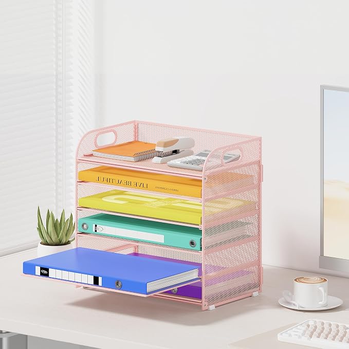 Cawukege 6 Tier Paper Organizer, Mesh Desk Organizer, Metal File Organizer - Image 6