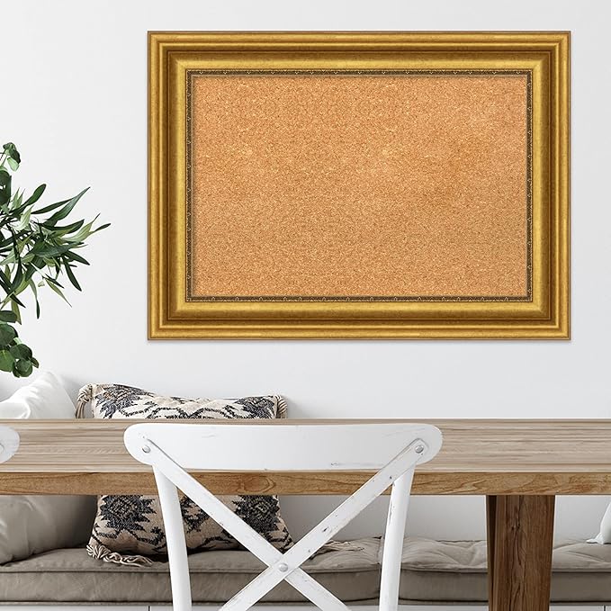 Amanti Art Natural Cork Board for Wall, 22x30 Vision Board with Gold Frame, Medium Corkboard Office Decor for Home Organization, Traditional Corkboard Pinboard to display items for home organization-DeskLoop Office