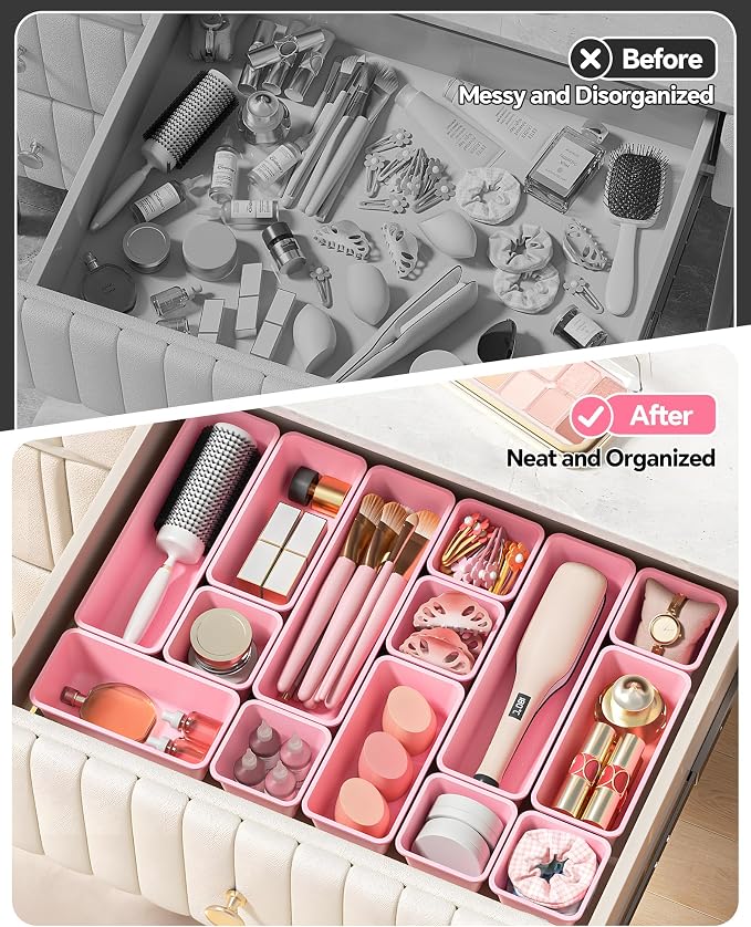 Canfanni 13 Pack Plastic Drawer Organizers Set, 3 Sizes Desk Drawer Organizer - Image 4