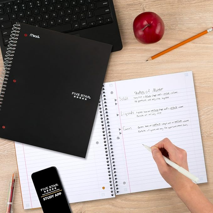 Five Star Spiral Notebook + Study App, 5 Subject, Wide Ruled Paper, 200 Sheets - Image 8