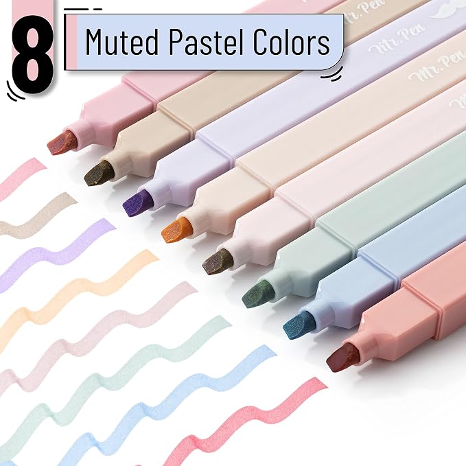 Mr. Pen- Aesthetic Highlighters No Bleed, 8 Pack, Muted Pastel Color | Chisel - Image 2