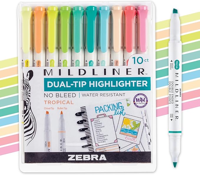 Zebra Pen Mildliner Dual-Tip Highlighter Set, Broad and Fine Point Tips by ZebraPen