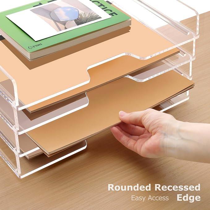 SANRUI Clear Acrylic Paper Tray, 4 Tier Stackable Letter Trays Desk Organizer - Image 7