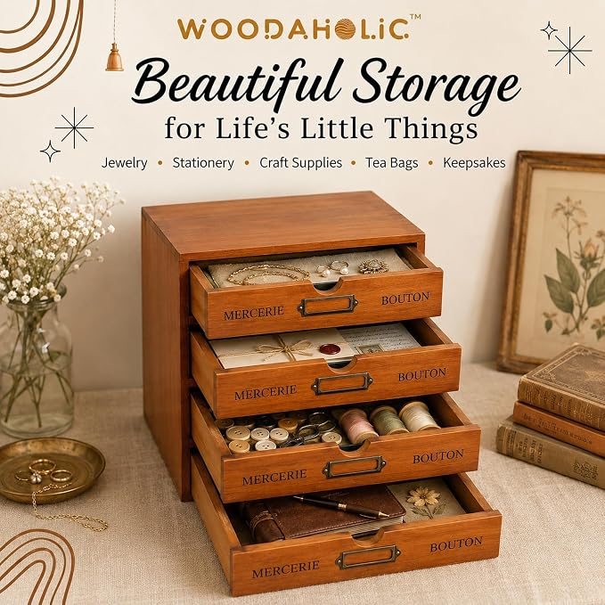 Modular Stackable Apothecary Cabinet 4 Drawer Desk Organizer - Image 3