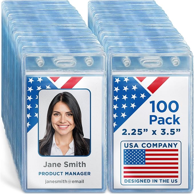 Mifflin-USA Plastic Waterproof ID Badge Holders, Vertical Hanging Name Card by MIFFLIN