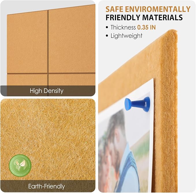 MaxGear Felt Bulletin Board 36" x 24", Mustard Yellow 6 Pack Felt Wall Tile | - Image 2