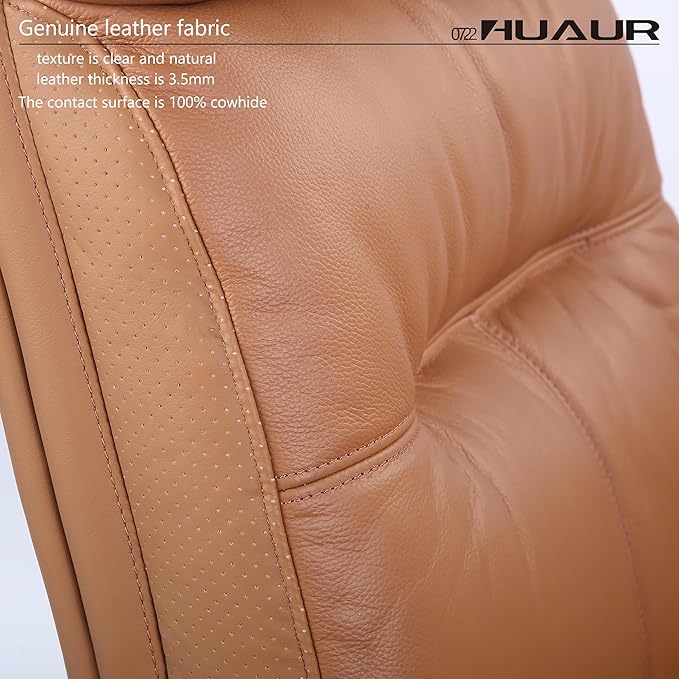 Genuine Leather Modern Executive Chair High-Back Support 90 to 150 Degrees Tilt and Upholstered Home Desk Chair with Base 400LB Capacity Swivel Computer Office Chair (Orange)-DeskLoop Office