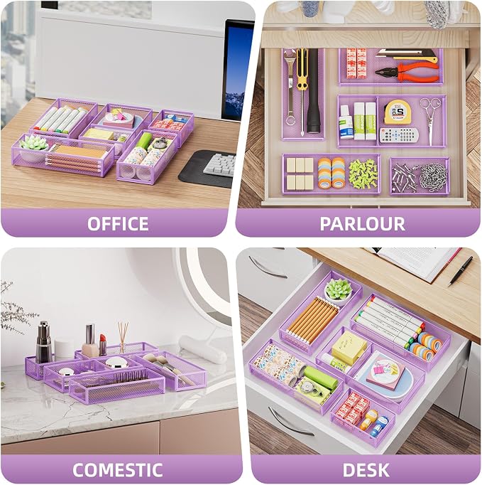 Marbrasse 5 Pack Desk Drawer Organizer Set, Mesh Drawer Storage Trays - Image 3