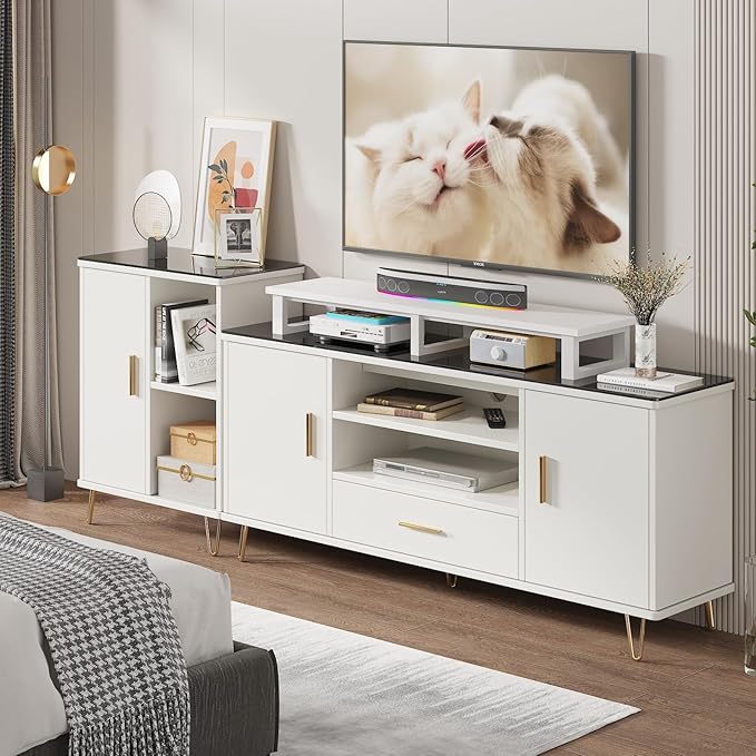 45" Large TV Riser for 32-60 inch TV, TV Riser Stand Shelf with Steel Legs, Tabletop TV Stand Riser for Home Office,White-DeskLoop Office