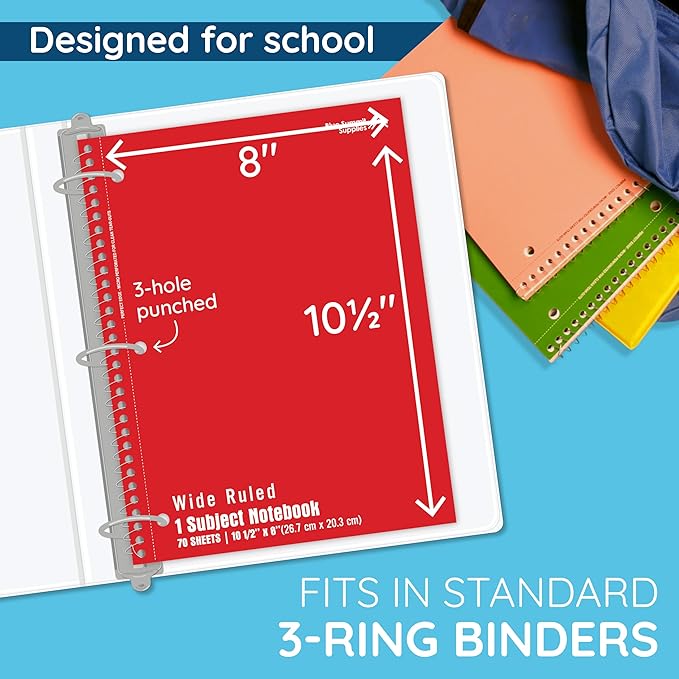 Blue Summit Red Wide Ruled Spiral Notebooks Bulk, 1 Subject Spiral Notebook Wide Ruled, Paper School Bulk Notebooks, 48 Pack-DeskLoop Office