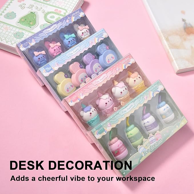 16Pcs Cute Ice Cream Shaped Erasers for Kids, Fun Food Eraser for School Classroom Rewards Party Favors-DeskLoop Office