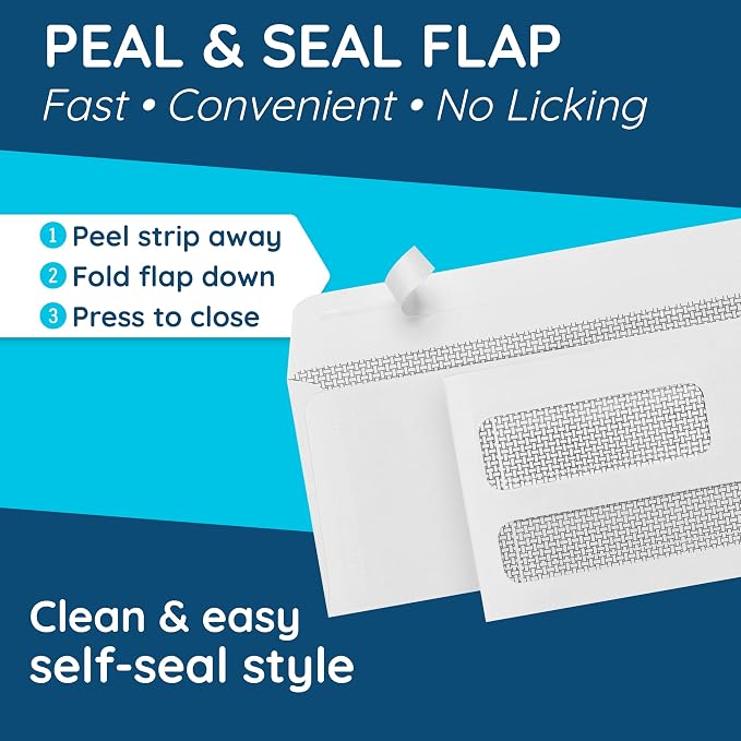 Blue Summit Supplies 500#9 Double Window Security Envelopes, Self Seal | Sized - Image 2