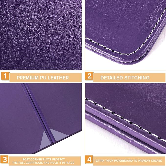 Tenare 3 Pcs Purple Leather Certificate Holder 8.5 x 11 PU Phd Bachelor Master - Image 4