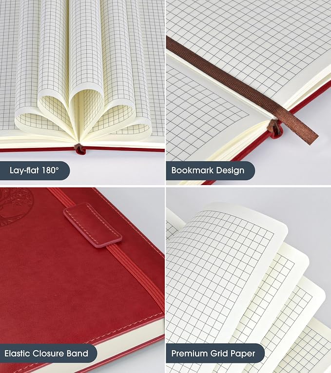 Biuwory A5 Hardcover Graph Paper Notebook, Grid Leather Journal - Image 4