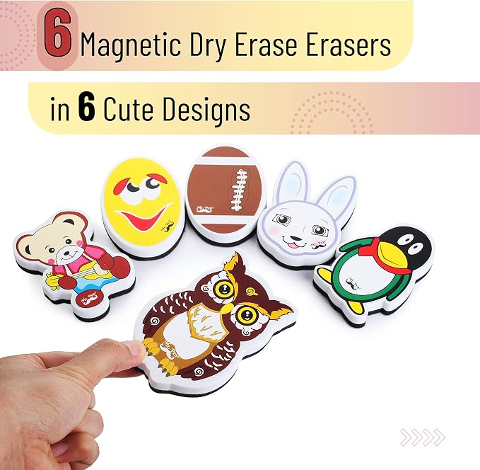 Mr. Pen- Magnetic Dry Erase Erasers, 6 Pack, 6 Cute Designs | Cute Magnetic - Image 2