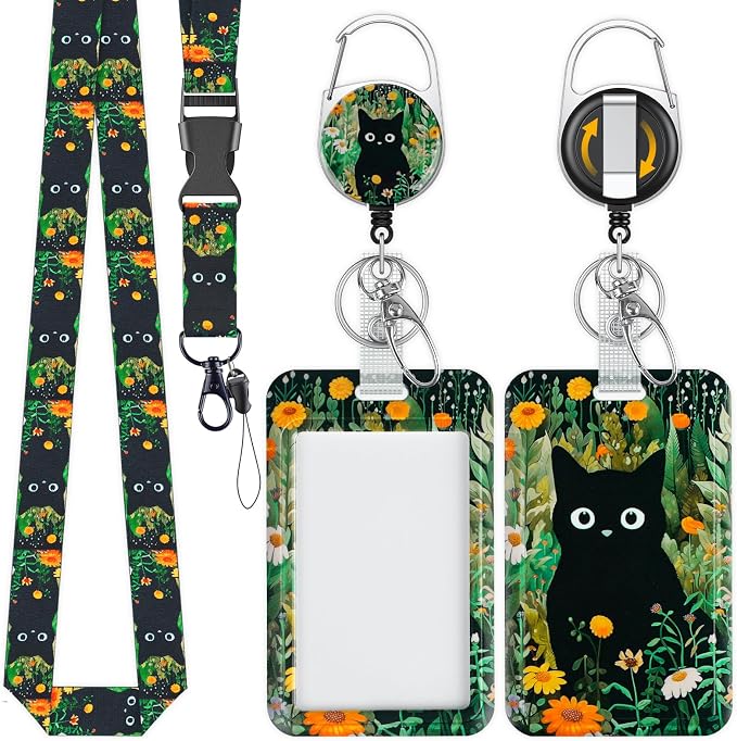 Uniclife Fashionable Sliding Badge Holder Forest Cat Pattern Plastic Card Holder by UnicLife