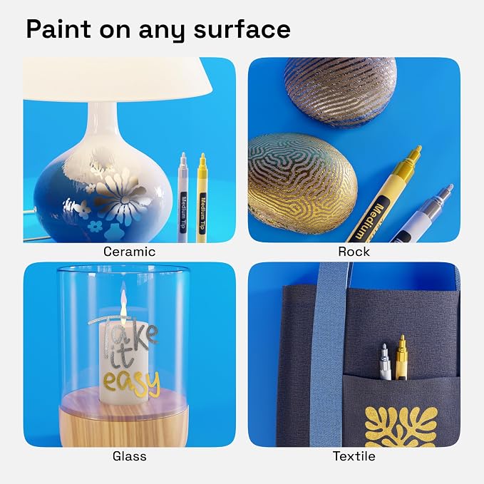 ARTISTRO 2 Gold & Silver Acrylic Paint Markers - 3mm Medium-Tip Paint Pens - - Image 2
