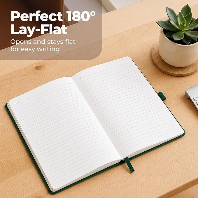 A5 Leather Bound Journal Green 5.8x8.3" Lined Notebook 300 Pages | Thick - Image 4