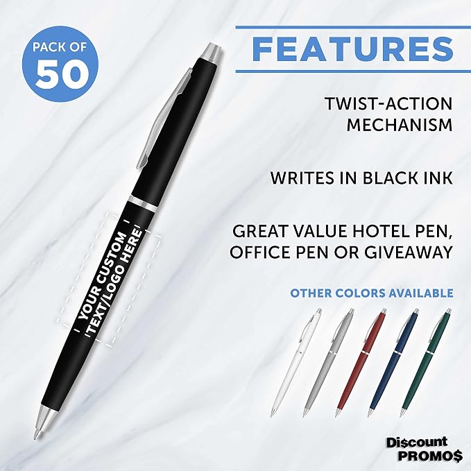 DISCOUNT PROMOS Custom Langham Ballpoint Pens Set of 50, Personalized Bulk Pack - Image 2