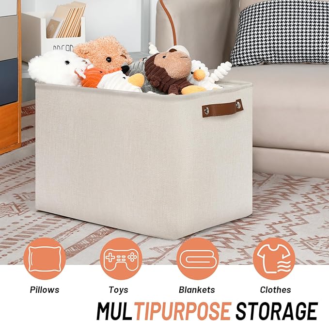 DULLEMELO Large Storage Baskets, Fabric Storage Bins for Organizing Clothes, Large Storage Bins with Handles for Shelves Closet Organizers, Fabric Storage Baskets for Toy Organizers(Beige)-DeskLoop Office