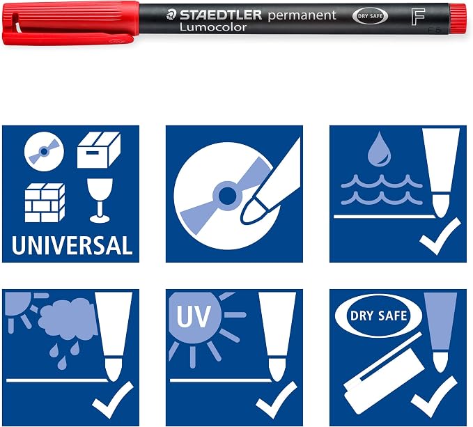 STAEDTLER 318-WP4 Lumocolor Permanent Universal Pens, Fine Point, 4 per Set - Image 9