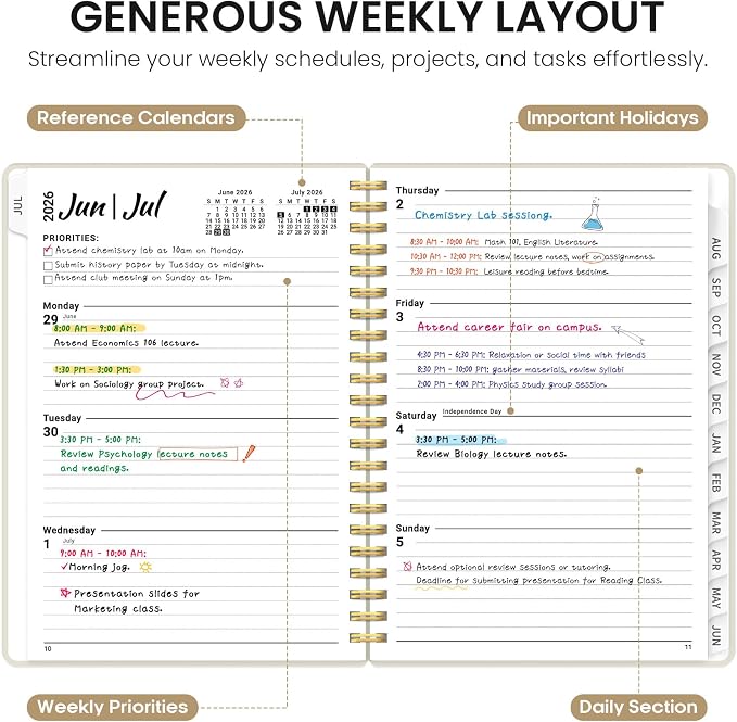 Planner 2026-2027, 6.3" x 8.5" Weekly and Monthly Academic Year Planner Calendar - Image 3