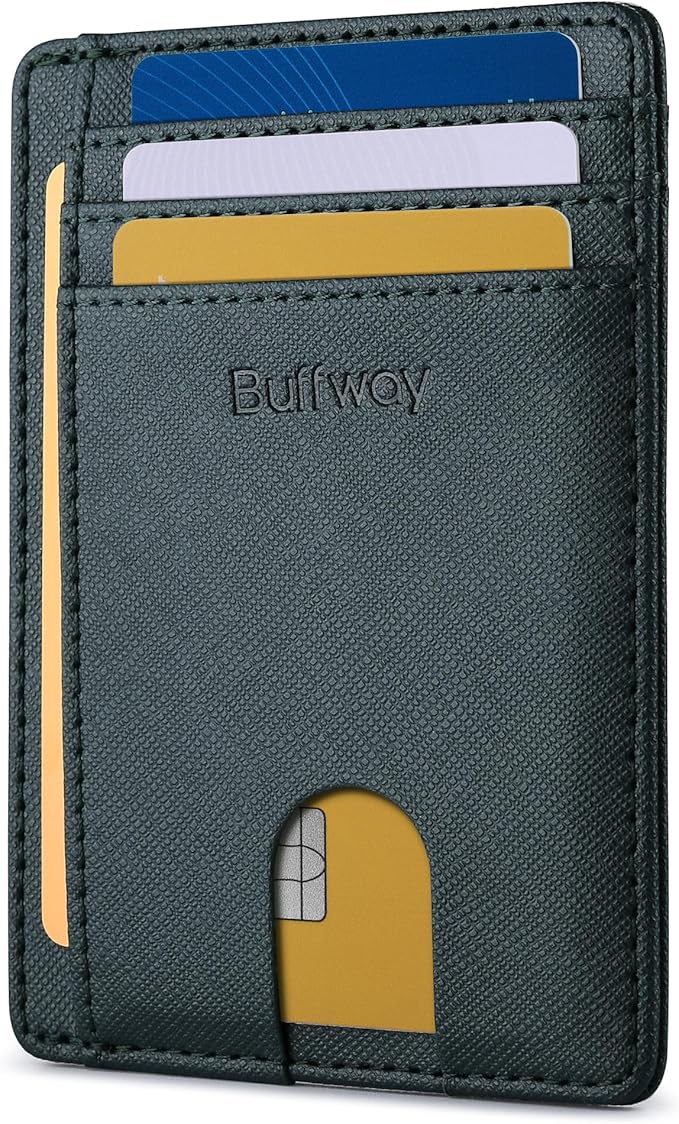 Buffway Slim Minimalist Front Pocket RFID Blocking Leather Wallets by Buffway