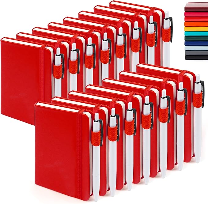 feela 15 Pack Pocket Small Notebooks Bulk, Mini Cute Notepads Hardcover College Ruled Lined Journals with Pen Holder for School Business Memos, with 15 Black Pens, 3.5”x 5.5”, A6, Red-DeskLoop Office